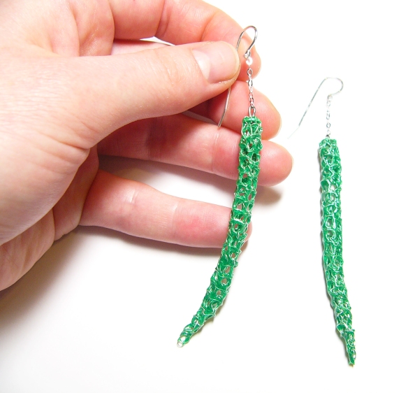 chili earrings grass green hand